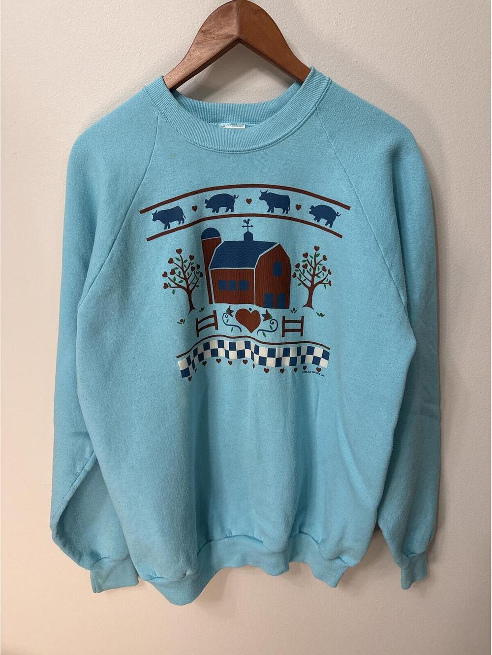Vintage 1990 Air Waves Farmhouse Sweatshirt XL Made USA Country Core Barn Pig